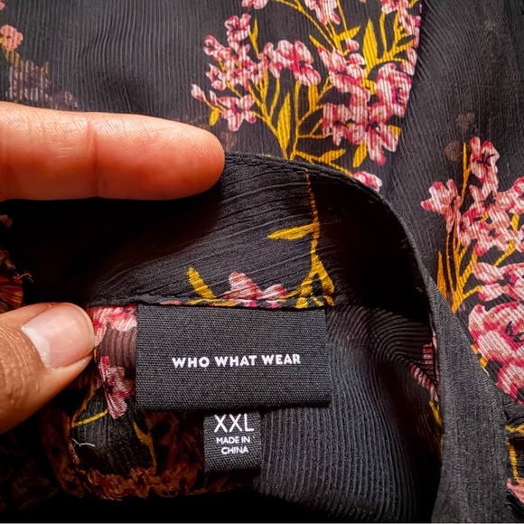 Who What Wear Women's Chiffon Mini Dress Long Sleeve Black Floral Ruffle Trim 2X - Picture 6 of 6